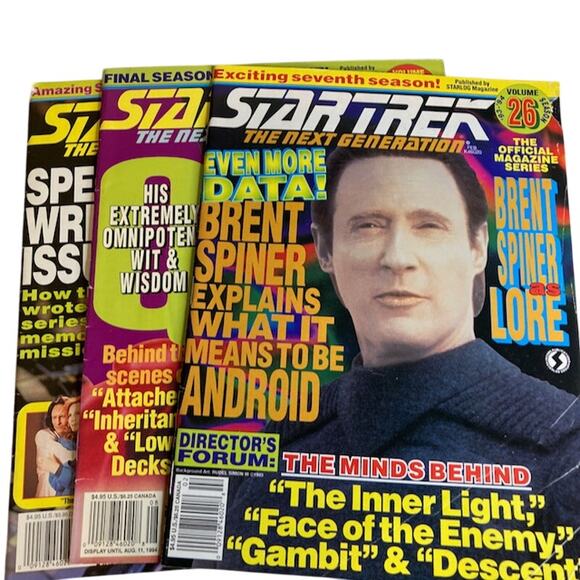Vintage 90s Lot of 3 Starlog ST:TNG Official Magazine Series Data Riker Q - Picture 1 of 4